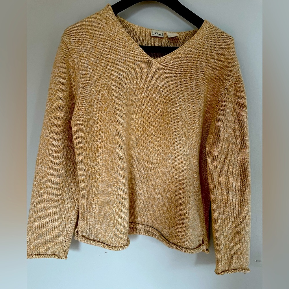 LL Bean 100% cotton thick yellow sweater knit
